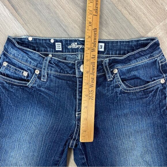 Rampage Distress Fade Straight Leg Stretch Jeans Blue Juniors 3 Low Rise Y2K - Picture 10 of 10